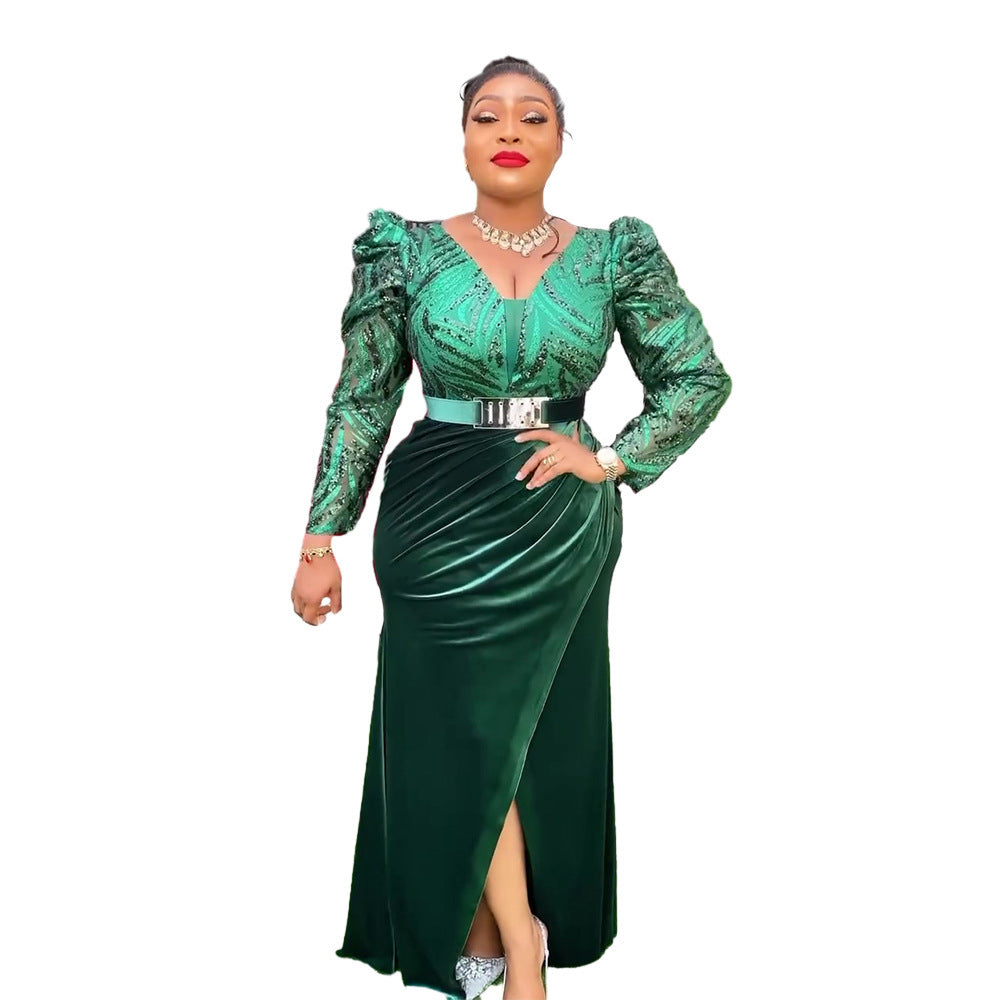 Women's Plus Size Flannel Sequined Party Dress