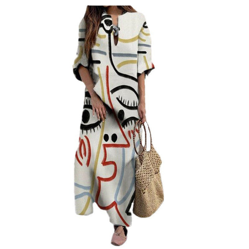 Abstract Print Loose Plus Size Dress
