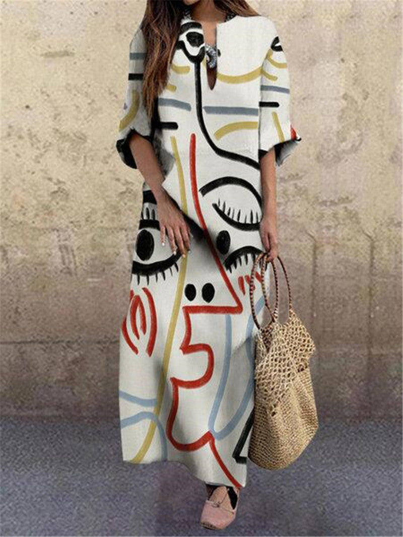 Abstract Print Loose Plus Size Dress