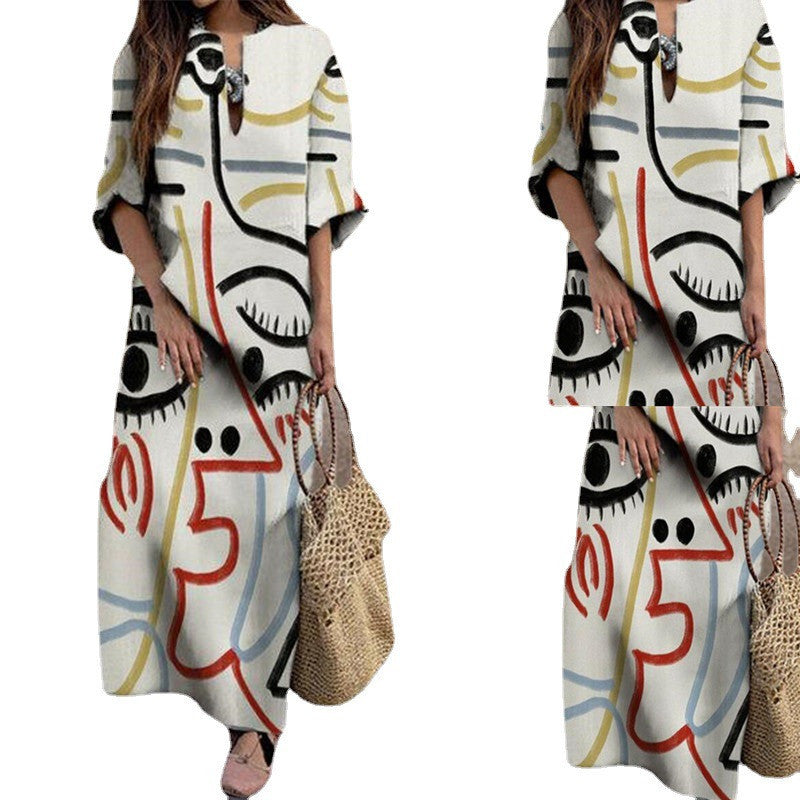 Abstract Print Loose Plus Size Dress